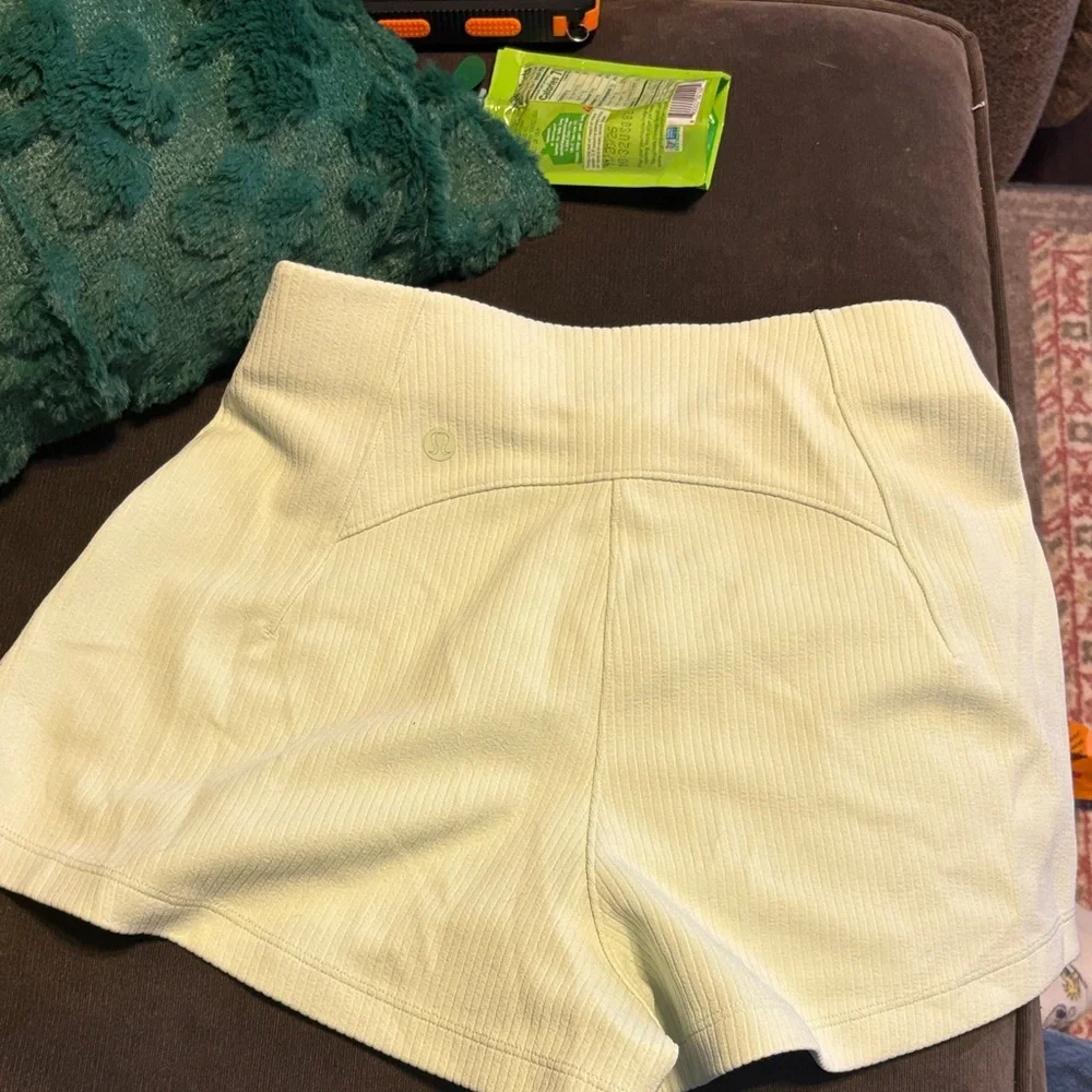Women's Light Green Ribbed Shorts - Picture 3 of 3